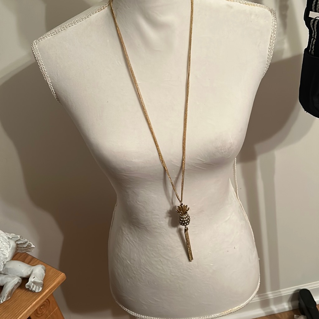 Beautiful Pineapple Tassel GoldTone Lengthy Necklace